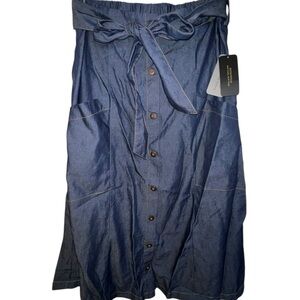 Metro Wear Blue A-Line Skirt with Button Detail